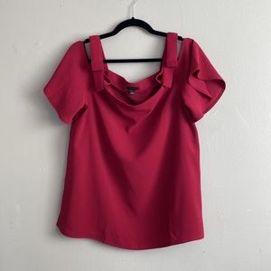Ann Taylor Bow Cold Shoulder Blouse in Pink Mauve